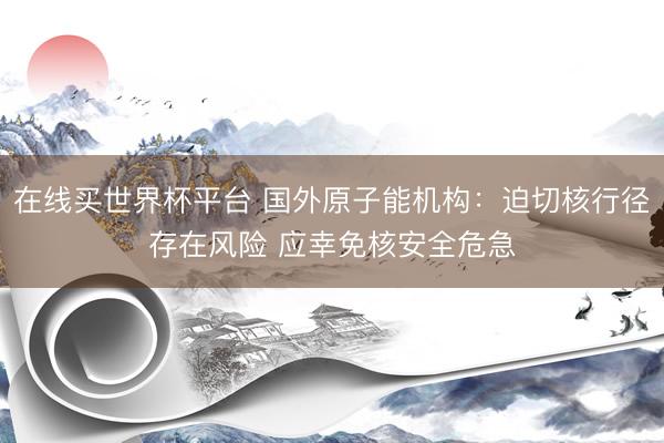 在线买世界杯平台 国外原子能机构：迫切核行径存在风险 应幸免核安全危急